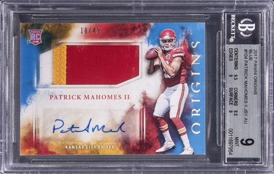 2017 Panini Origins Blue #104 Patrick Mahomes II Signed Patch Rookie Card (#18/49) - BGS MINT 9/BGS 10